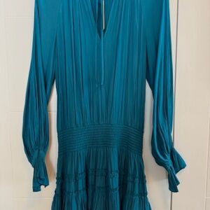 Ramy Brook Long Sleeve Paisley Mini Dress - NEW - Teal Color - Size L